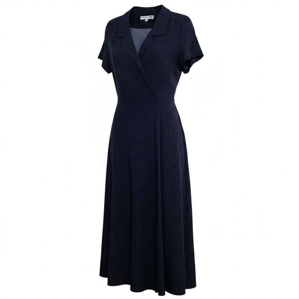 Ines de la Fressange Uniqlo Polka Dot Shirtdress Navy Short Sleeve Collared Sz S